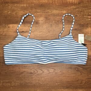 J Crew Textured Scoopneck Bikini Swim Top Blue White Stripe Size 2XL NWT BF209